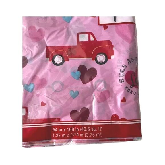 Red Truck Heart Valentine's Day Decor Pink Tablecloth Table Cloth Cover 54 X 108 - Picture 2 of 3